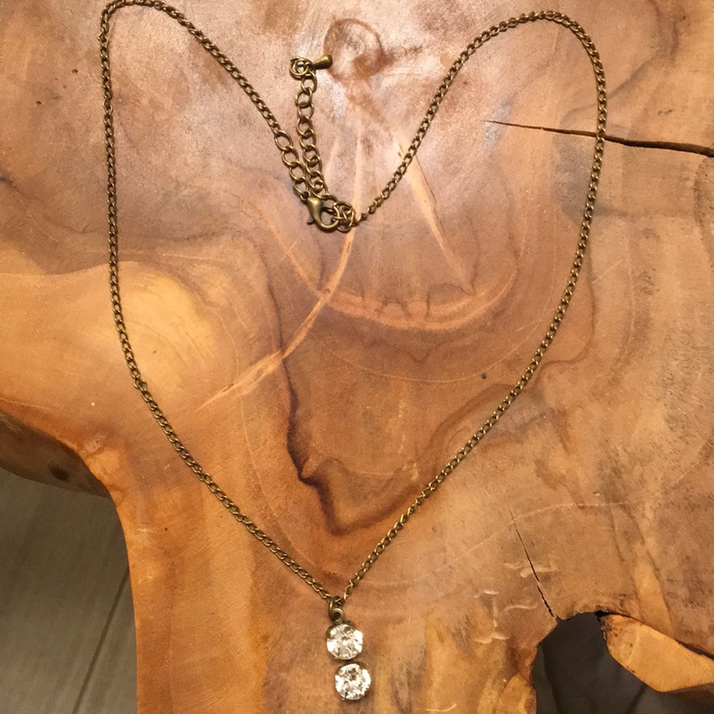 Antique Brass Crystal Drop Necklace - Picture 5 of 7